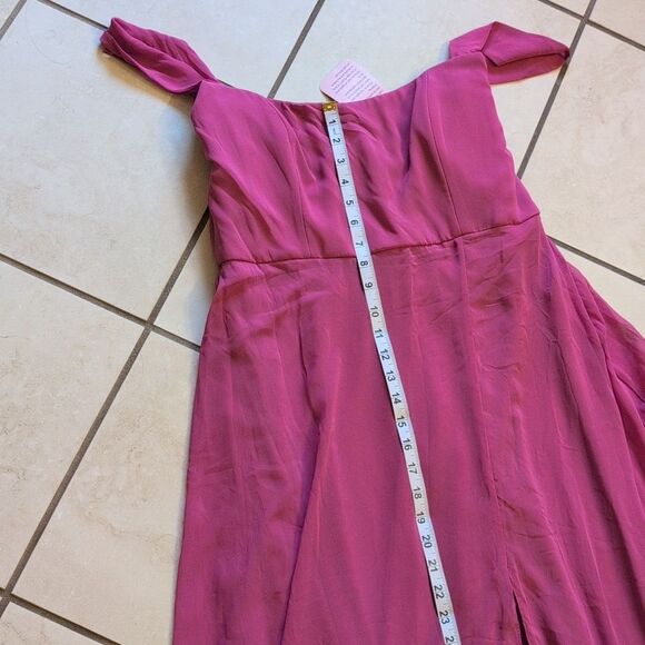 NWT After Six Off-the-Shoulder Maxi Dress Fushia Basque Neck Flounce Sleeves 12 - Picture 3 of 14